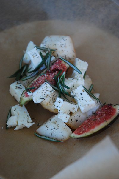 Papillote poire feta figue